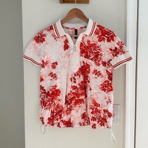 High USE red/white all over floral half zip polo sz: Small